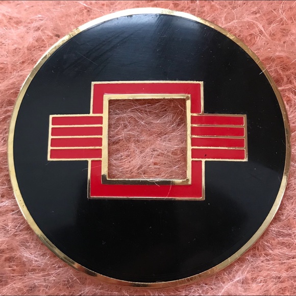 1980 Black Red Gold Geometric Brooch Pin Studio 54 - Picture 1 of 8